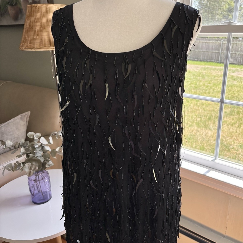 Vintage Vivienne Tam Beaded Paillette Fringe Dress Black Size 2 Flapper Art Deco - Picture 2 of 16
